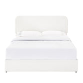 Liv Patented 2-Drawers Storage Bed Queen Size Ivory Boucle Upholstered Platform Bed with Curved Stitched Tufted Headboard